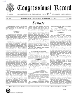 Congressional Record United States Th of America PROCEEDINGS and DEBATES of the 115 CONGRESS, FIRST SESSION