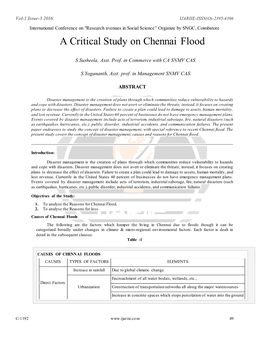 A Critical Study on Chennai Flood