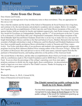 The Fount the CITADEL SCHOOL of HUMANITIES & SOCIAL SCIENCES NEWSLETTER SPRING 2014- Vol