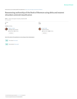 Reassessing Authorship of the Book of Mormon Using Delta and Nearest Shrunken Centroid Classification