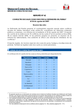 Unidad De Conflictos Sociales Reporte De Conflictos Sociales