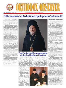 Enthronement of Archbishop Elpidophoros Set June 22