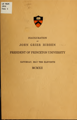 Inauguration of John Grier Hibben, President Of