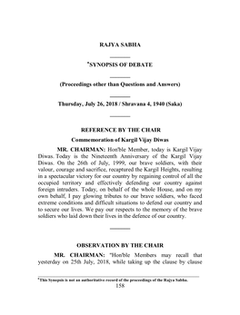 158 Rajya Sabha ___*Synopsis of Debate