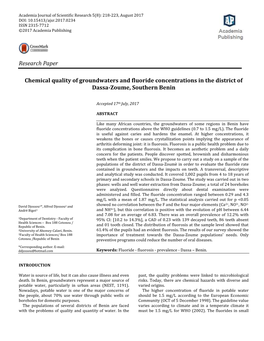 Research Paper Chemical Quality of Groundwaters and Fluoride