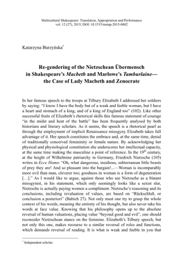 Re-Gendering of the Nietzschean Übermensch in Shakespeare's