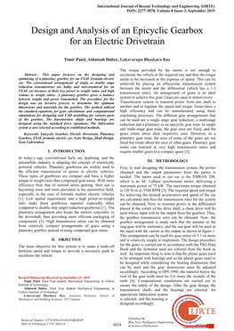 Design and Analysis of an Epicyclic Gearbox for an Electric Drivetrain