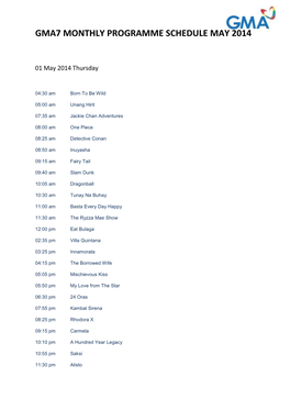 Gma7 Monthly Programme Schedule May 2014