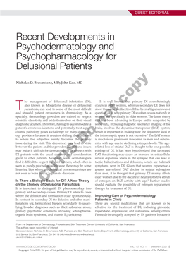 Recent Developments in Psychodermatology and Psychopharmacology for Delusional Patients