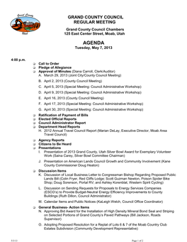 Grand County Council Chambers 125 East Center Street, Moab, Utah