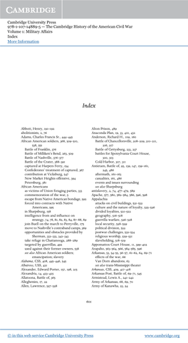 The Cambridge History of the American Civil War Volume 1: Military Affairs Index More Information
