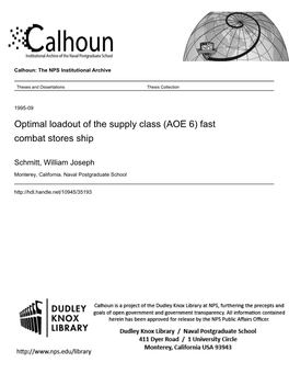 Optimal Loadout of the Supply Class (AOE 6) Fast Combat Stores Ship