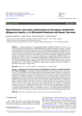 Misgurnus Fossilis L.) in Rhineland-Palatinate and Hesse, Germany