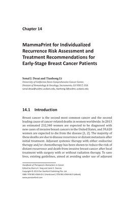 Mammaprint for Individualized Recurrence Risk Assessment and Treatment Recommendations for Early-Stage Breast Cancer Patients