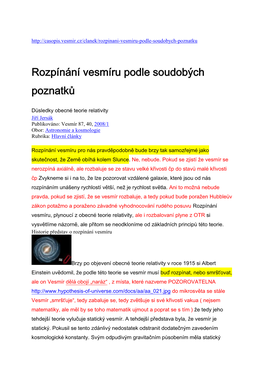 Rozpínání Vesmíru Podle Soudobých Poznatků