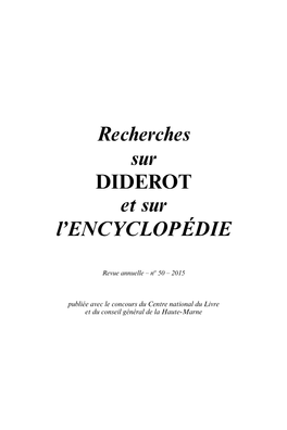Recherches Sur DIDEROT Et Sur L'encyclopédie
