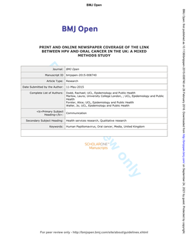 For Peer Review Only Journal: BMJ Open