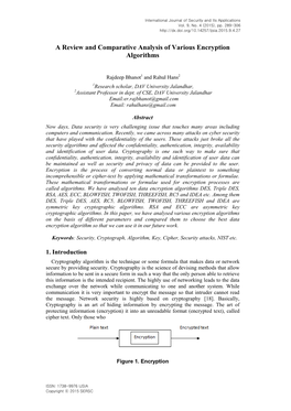 A Review and Comparative Analysis of Various Encryption Algorithms