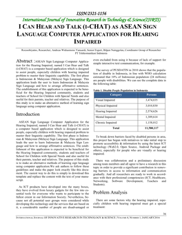 I Can Hear and Talk (I-Chat) As Asean Sign Language Computer Application for Hearing Impaired