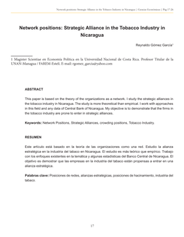 Strategic Alliance in the Tobacco Industry in Nicaragua | Ciencias Económicas | Pág 17-26