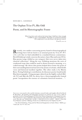 The Orphan Ts'ao P'i, His Odd Poem, and Its Historiographic Frame