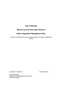 City of Whyalla Mount Laura Conservation Reserve Native Vegetation Management Plan