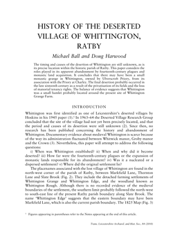 HISTORY of the DESERTED VILLAGE of WHITTINGTON, RATBY Michael Ball and Doug Harwood