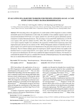 Evaluating Dna Barcode Markers for Freshwater Red Algae: a Case Study Using Family Batrachospermaceae