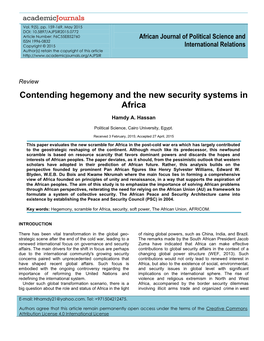 Contending Hegemony and the New Security Systems in Africa