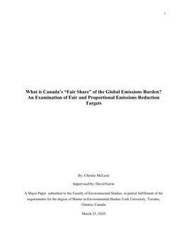 What Is Canada's “Fair Share” of the Global Emissions Burden? an Examination of Fair and Proportional Emissions Reduction