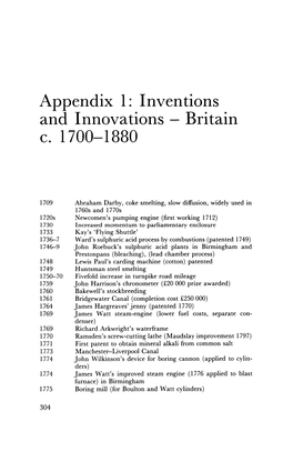 Appendix 1: Inventions and Innovations - Britain C