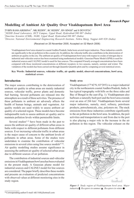 Modelling of Ambient Air Quality Over Visakhapatnam Bowl Area