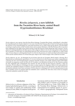 Rivulus Jalapensis, a New Killifish from the Tocantins River Basin, Central Brazil (Cyprinodontiformes: Rivulidae)