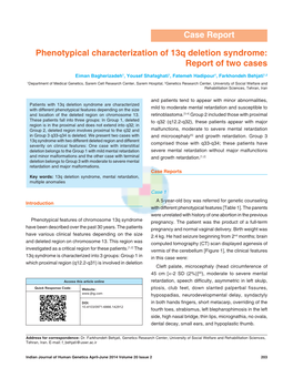 Case Report Phenotypical Characterization of 13Q Deletion Syndrome