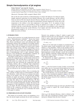 Simple Thermodynamics of Jet Engines ͒ Pedro Patrícioa and José M