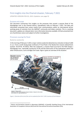 First Insights Into the Chamoli Disaster, February 7 2021 UPDATED VERSION FEB 20, 2021 (Updates See Page 9)