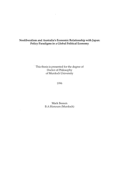 This Thesis Is Presented for the Degree of Doctor of Philosophy of Murdoch University