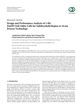 Design and Performance Analysis of 1-Bit Finfet Full Adder Cells for Subthreshold Region at 16 Nm Process Technology