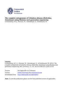 The Complete Mitogenome of Cylindrus Obtusus