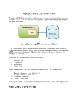 Core JDBC Components JDBC Drivers