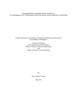 Neighborhood Conservation Districts: an Assessment of Typologies, Effectiveness and Community Response