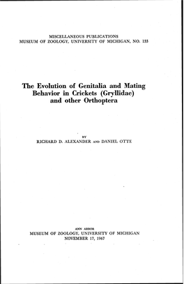 The Evolution of Genitalia and Mating Behavior in Crickets (Gryllidae) and Other Orthoptera