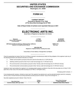 ELECTRONIC ARTS INC. (Exact Name of Registrant As Specified in Its Charter)