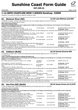 Sunshine Coast Form Guide