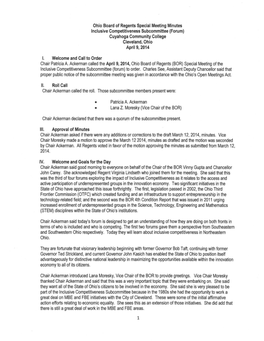 Ohio Board of Regents Special Meeting Minutes Inclusive Competitiveness Subcommittee (Forum) Cuyahoga Community College Cleveland, Ohio April 9, 2014