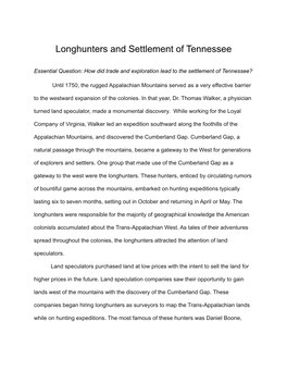 21 Longhunters and Settlement of Tennessee