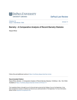 Barratry - a Comparative Analysis of Recent Barratry Statutes