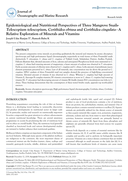 Epidemiological and Nutritional Perspectives of Three Mangrove