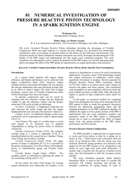 81 Numerical Investigation of Pressure Reactive Piston Technology in a Spark Ignition Engine