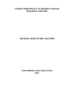 Citizen Diplomacy in Nigeria's Image Building, 1999-2015